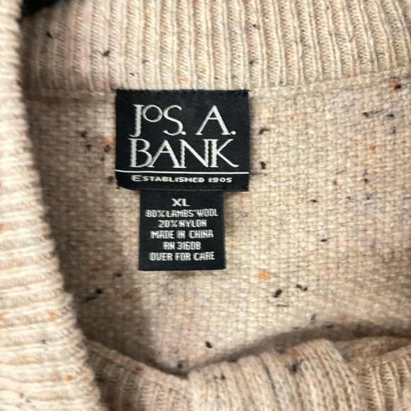 Jos. A. Bank Lambswool Fisherman Sweater Mens XL Oat Quarter-Zip Knit Pullover - Picture 5 of 7